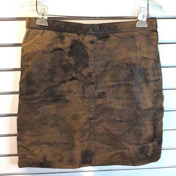 VTG Adler Leather Designs distressed leather mini skirt size 14 - Picture 1 of 6